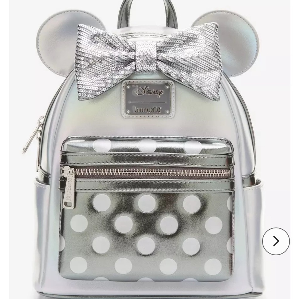 Disney 100 Loungefly Platinum Minnie Mouse Polka Dot Mini Backpack Disney100 New